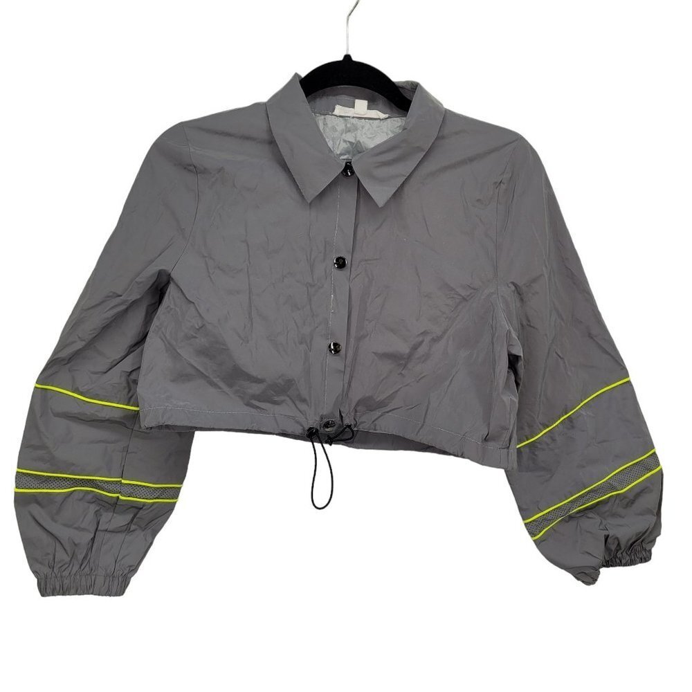 Hot & delicious womens medium gray cropped long sleeve snap jacket